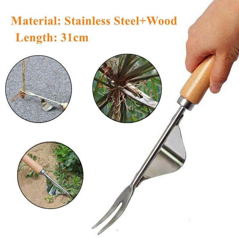 Gardening Tools To Remove Grass - Steel Root Extractor Wooden Hand Weeder