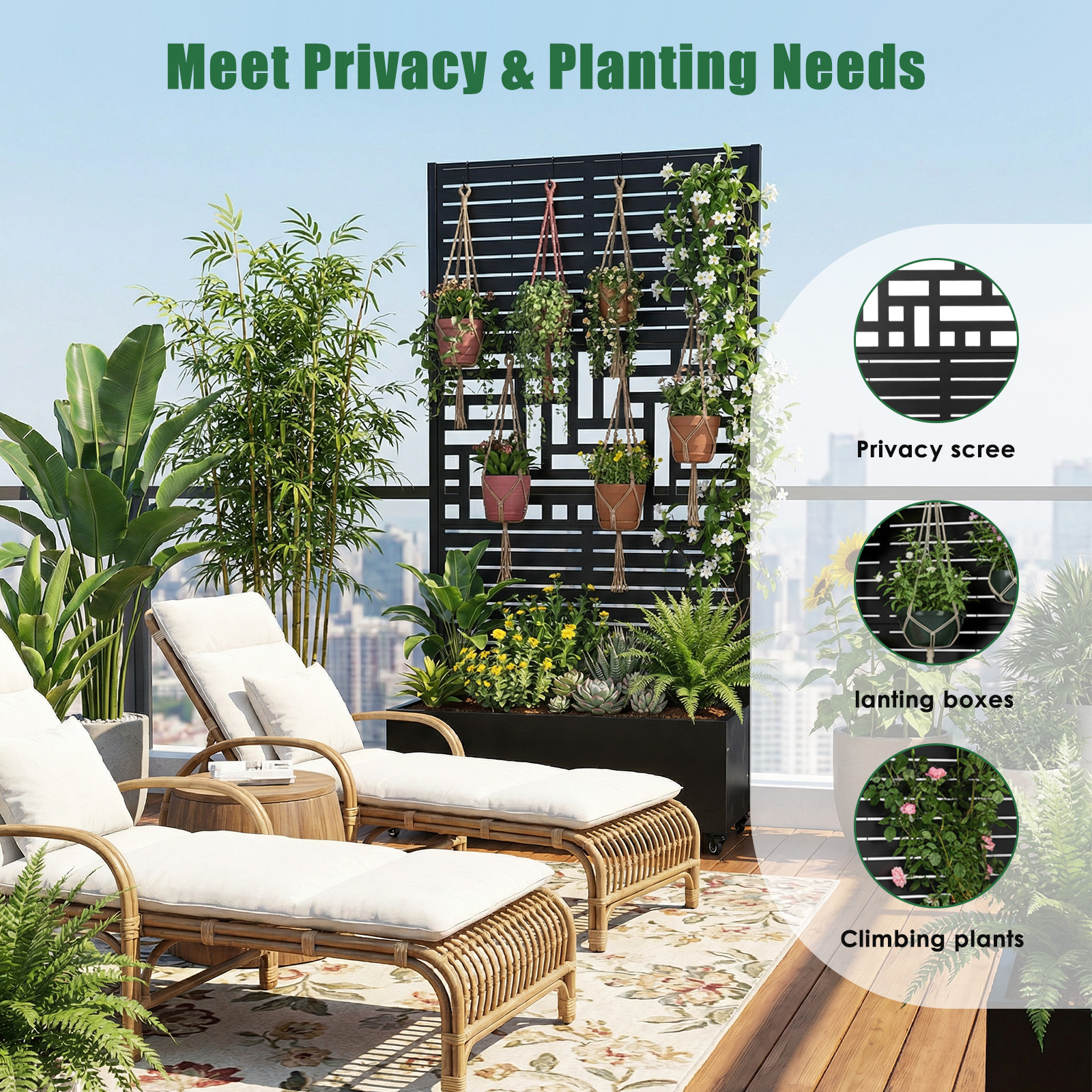 Raised Bed Planter Box - Metal Standing Planter Box with Trellis