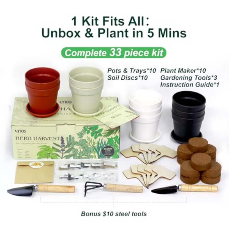 10 Indoor Herb Garden Kit 33pc - Gardening Tools Set Gift ulasan dan harga
