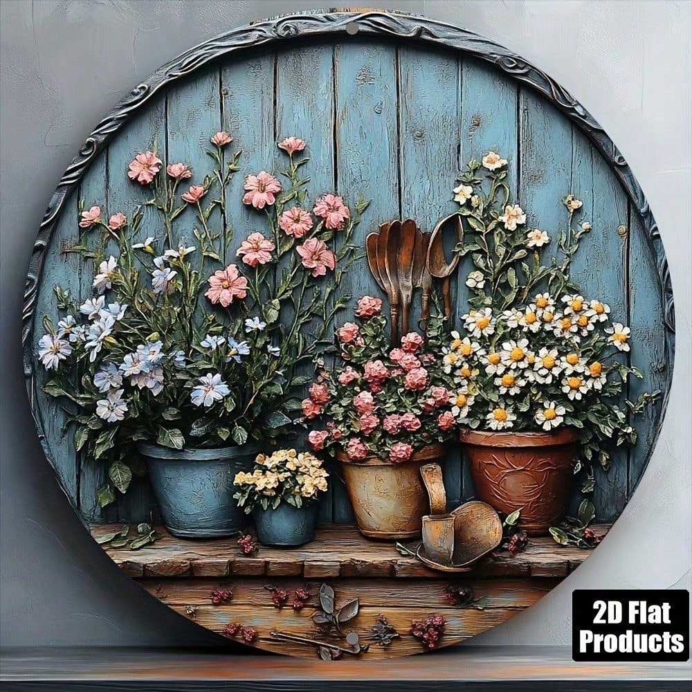 Vintage Round Wall Art, Rustic - Gardening Tools Vintage ulasan dan harga